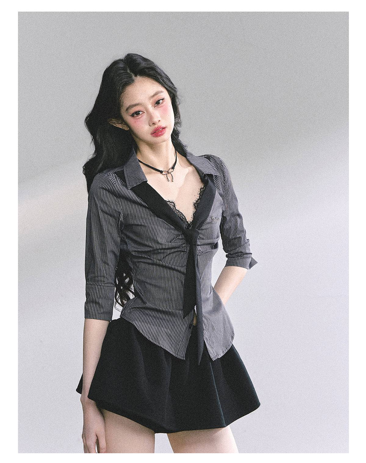 SHAOYEYAN American Waist-Defining Lace Stripe Shirt