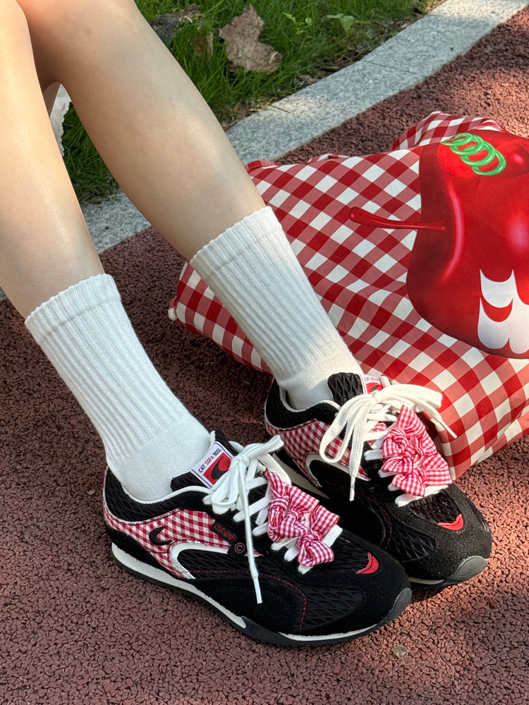 Cat&Sofa Plaid Mesh Height-Boost Sneakers