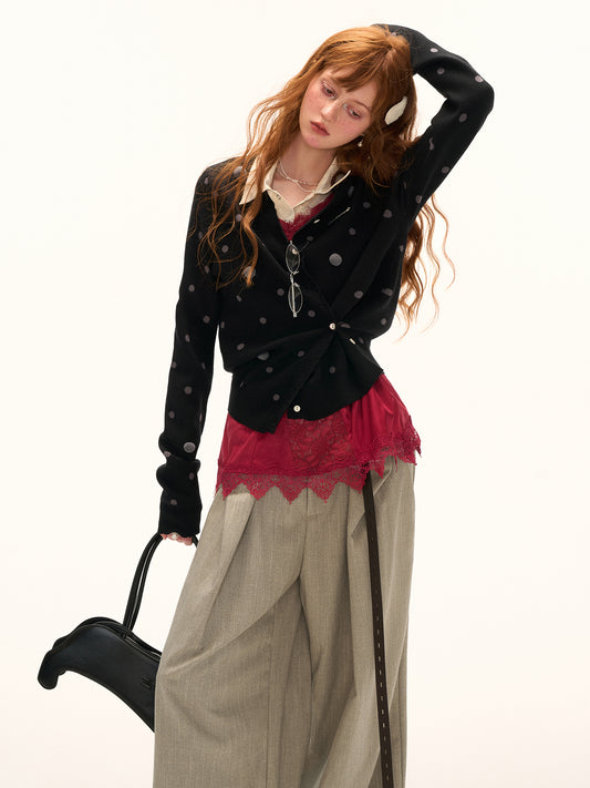 MAMC Polka Dot Asymmetric Cardigan