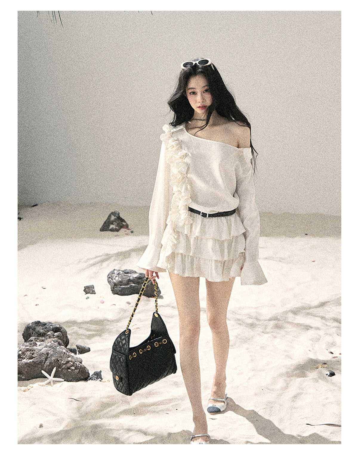 ShaoYeYan Aomalm Early Summer Lotus Petal French Ruffle Off-Shoulder Dress