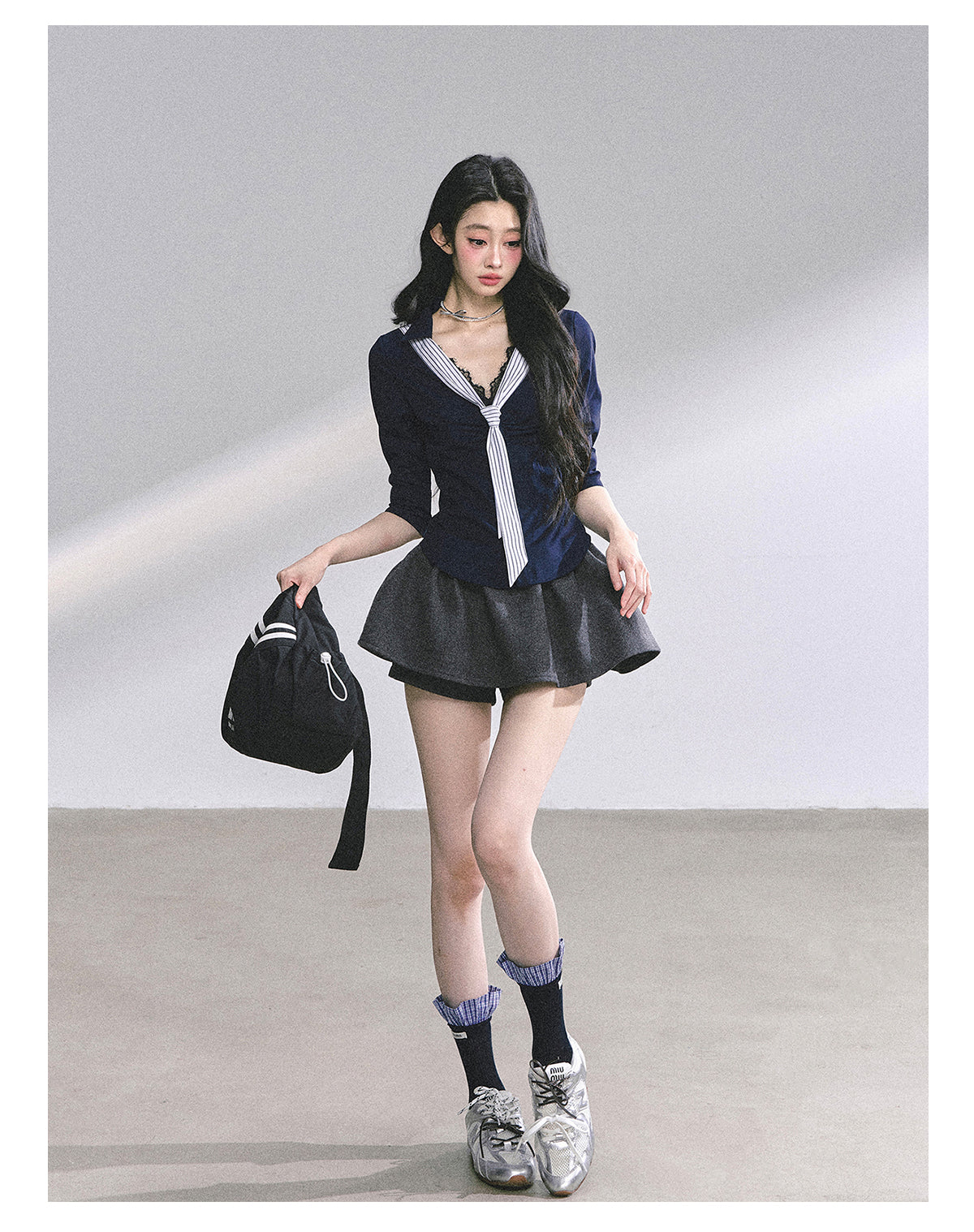 SHAOYEYAN American Waist-Defining Lace Stripe Shirt