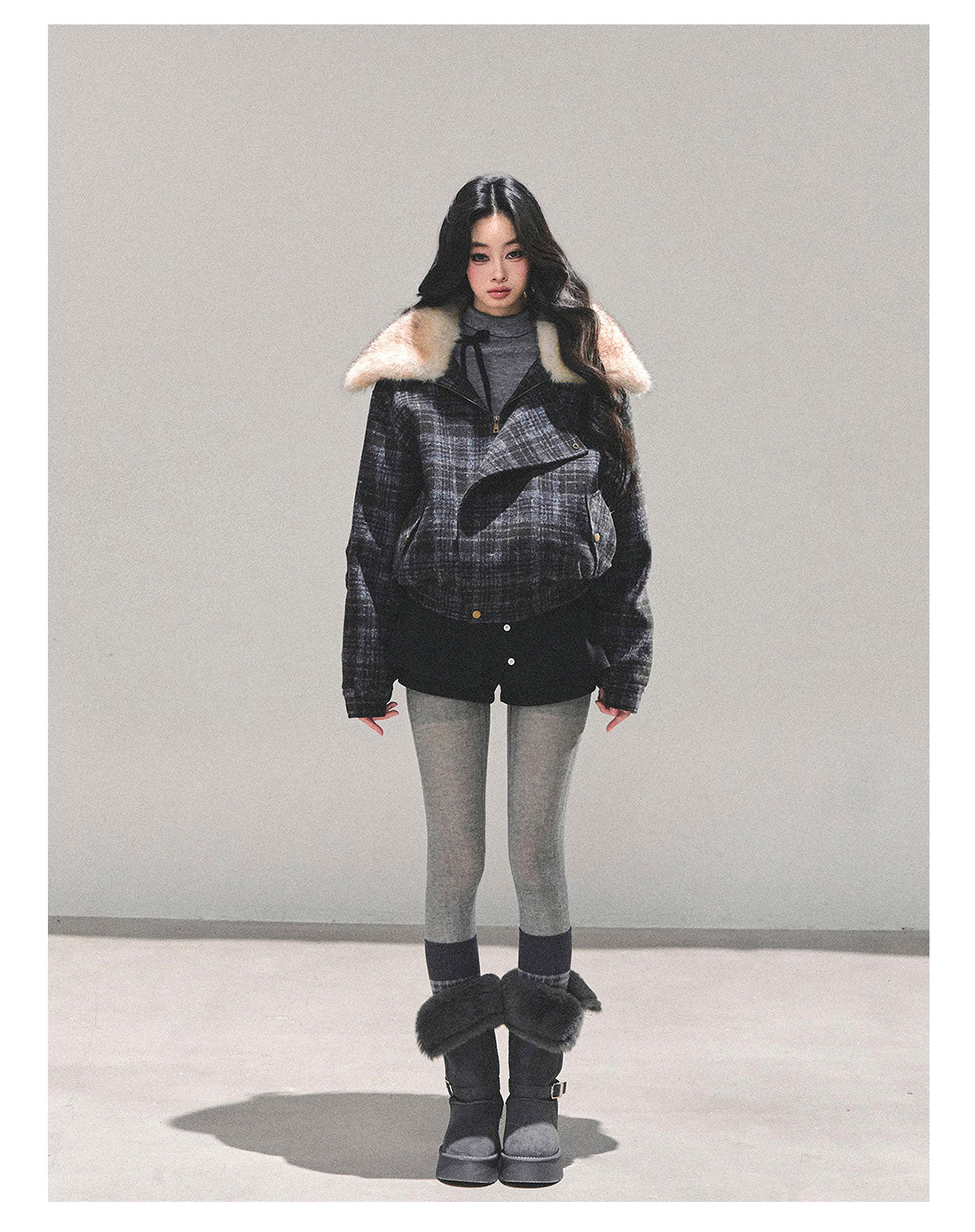 ShaoYeYan She's Less Gorgeous Than Fireworks Plaid Padded Coat