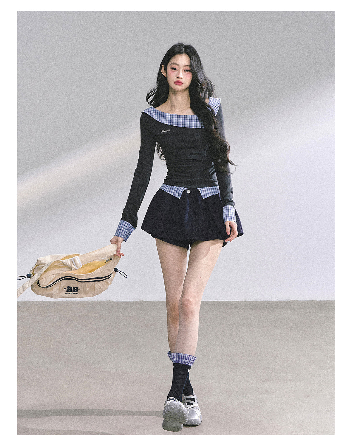 SHAOYEYAN Mock Two-Layer Waist-Defining Striped Tee
