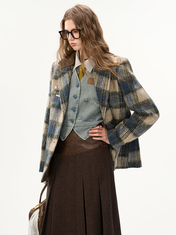 MAMC Plaid Wool-Blend Blazer