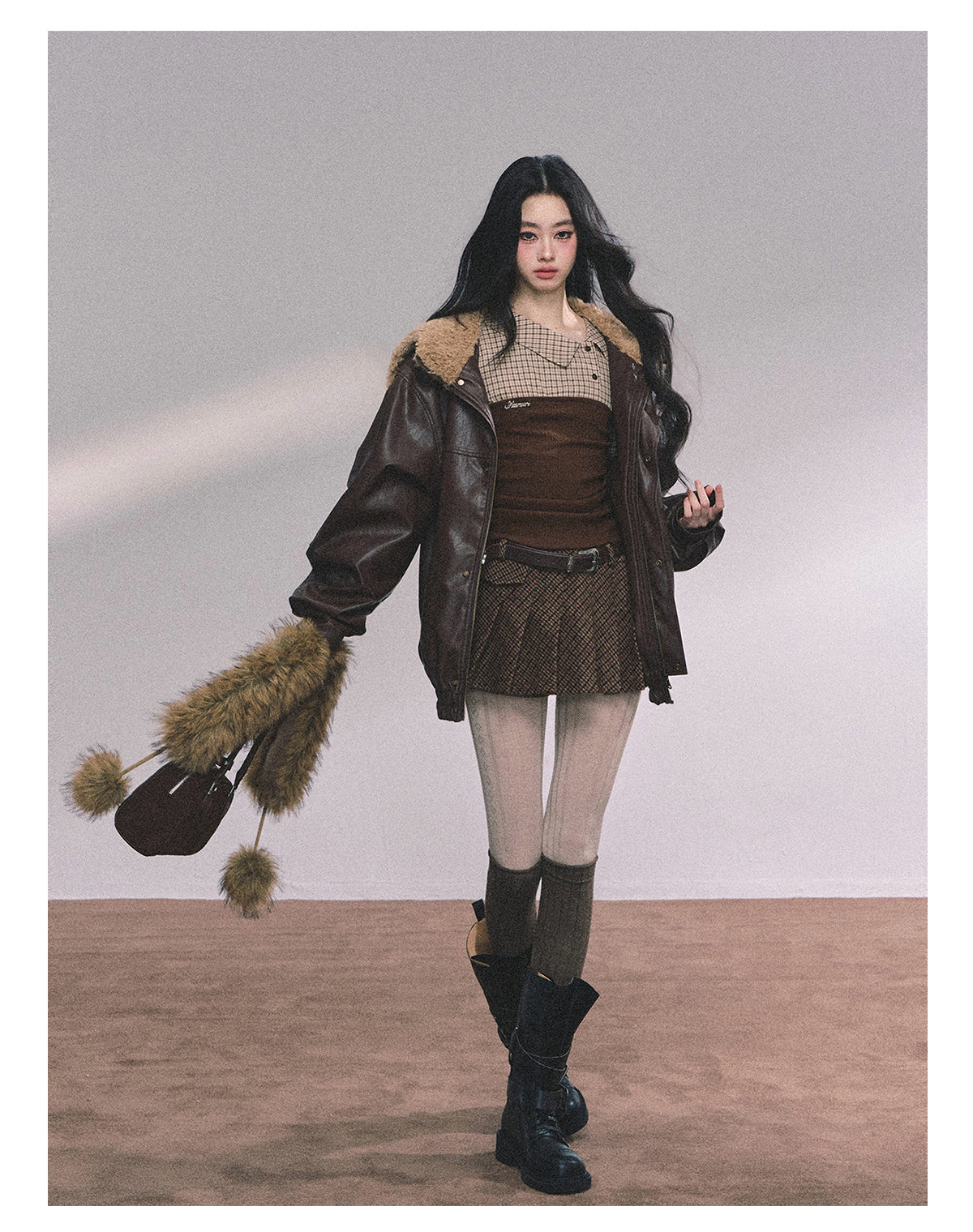 ShaoYeYan Loose Fit Lamb Fur Leather Jacket