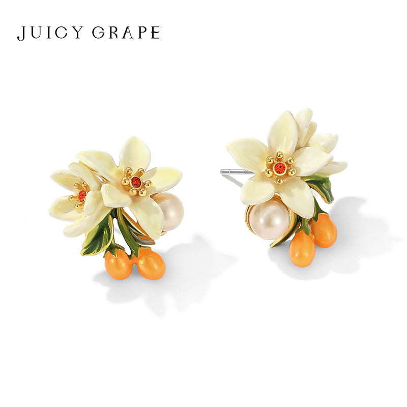 Juicy Grape Orange Blossom & Kumquat Enamel Earrings