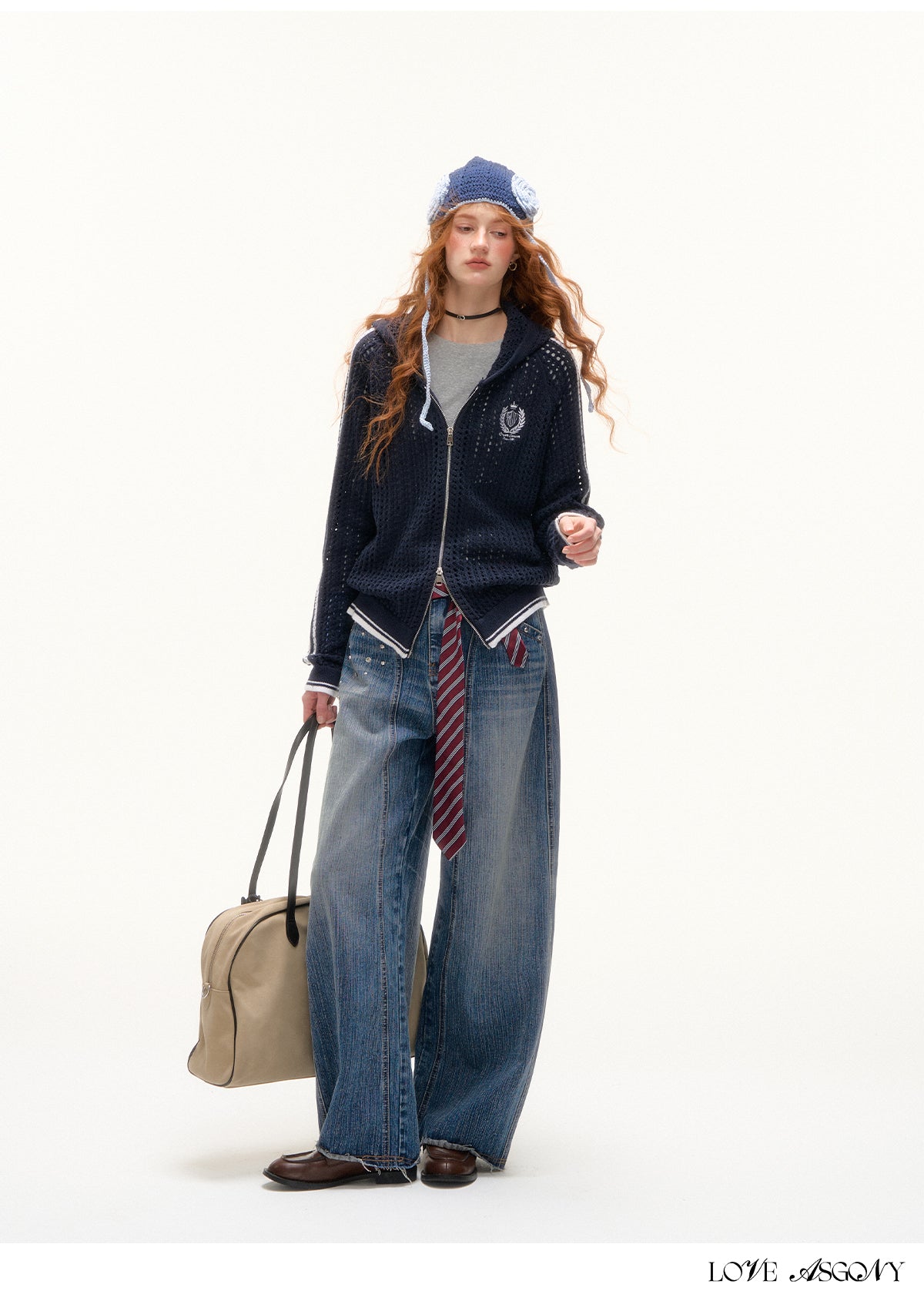 AsGony Sporty Academic Colorblock Embroidered Sweater