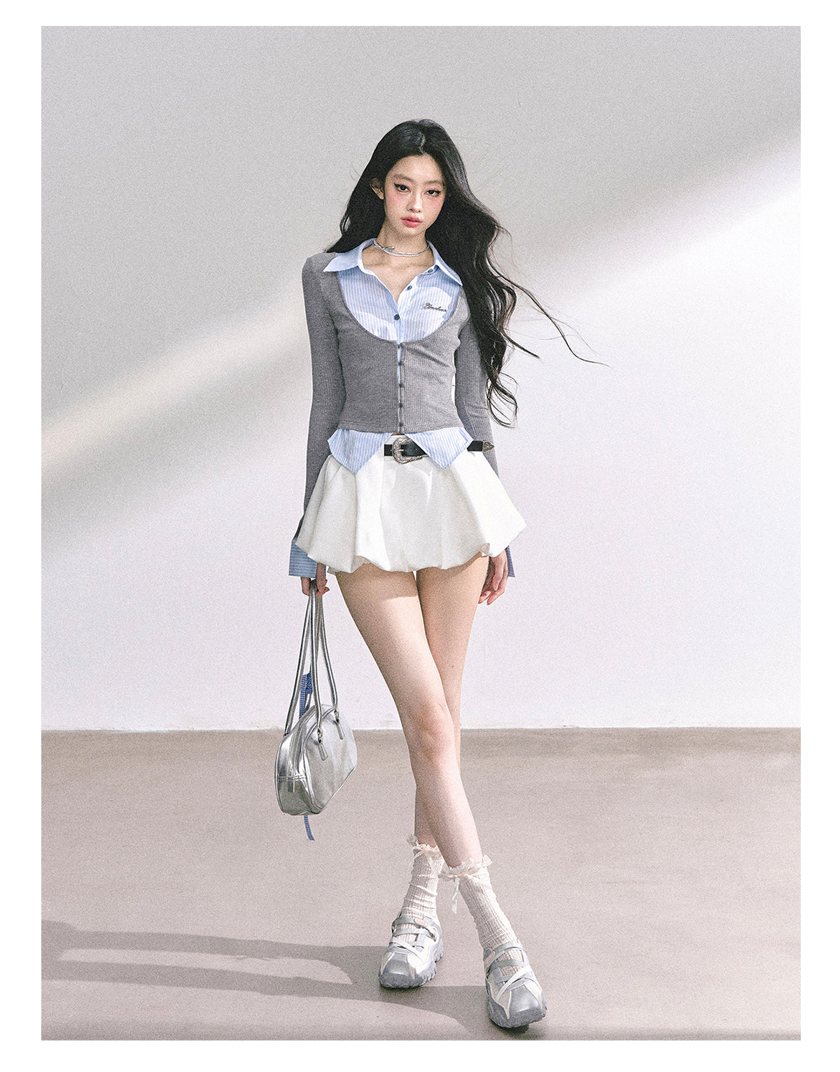 SHAOYEYAN American Style Mock Layered Knit Tee