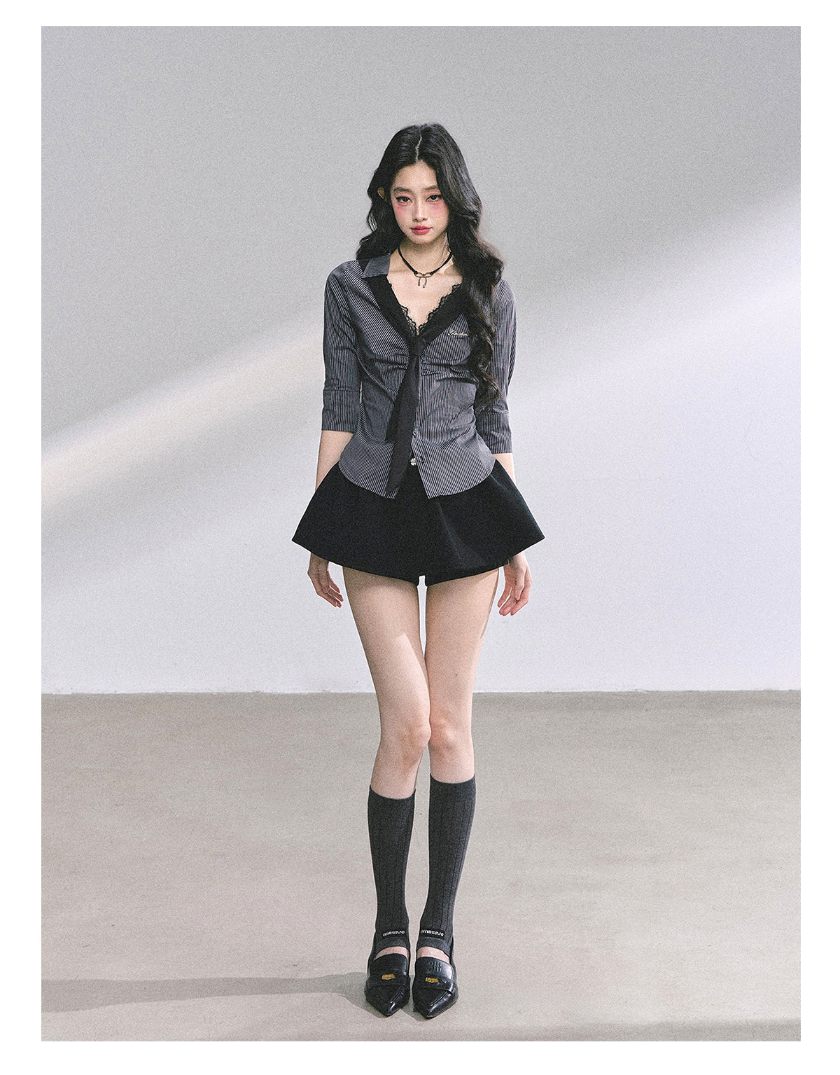 SHAOYEYAN American Waist-Defining Lace Stripe Shirt