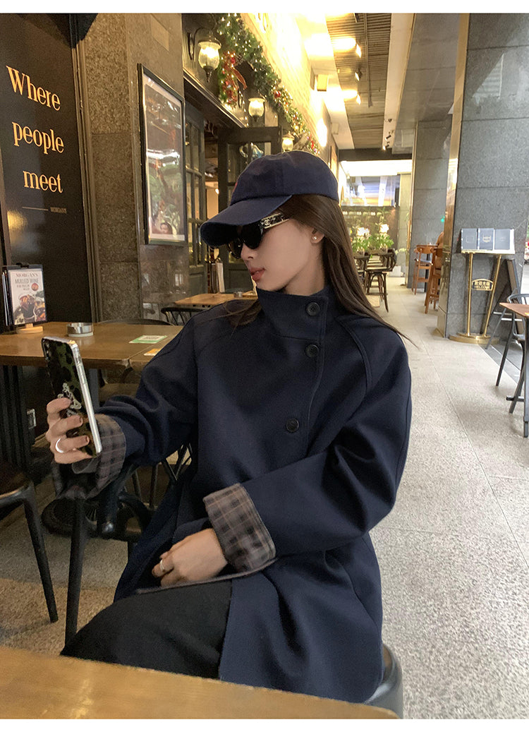 Pusumede Plaid Wool Blend Coat