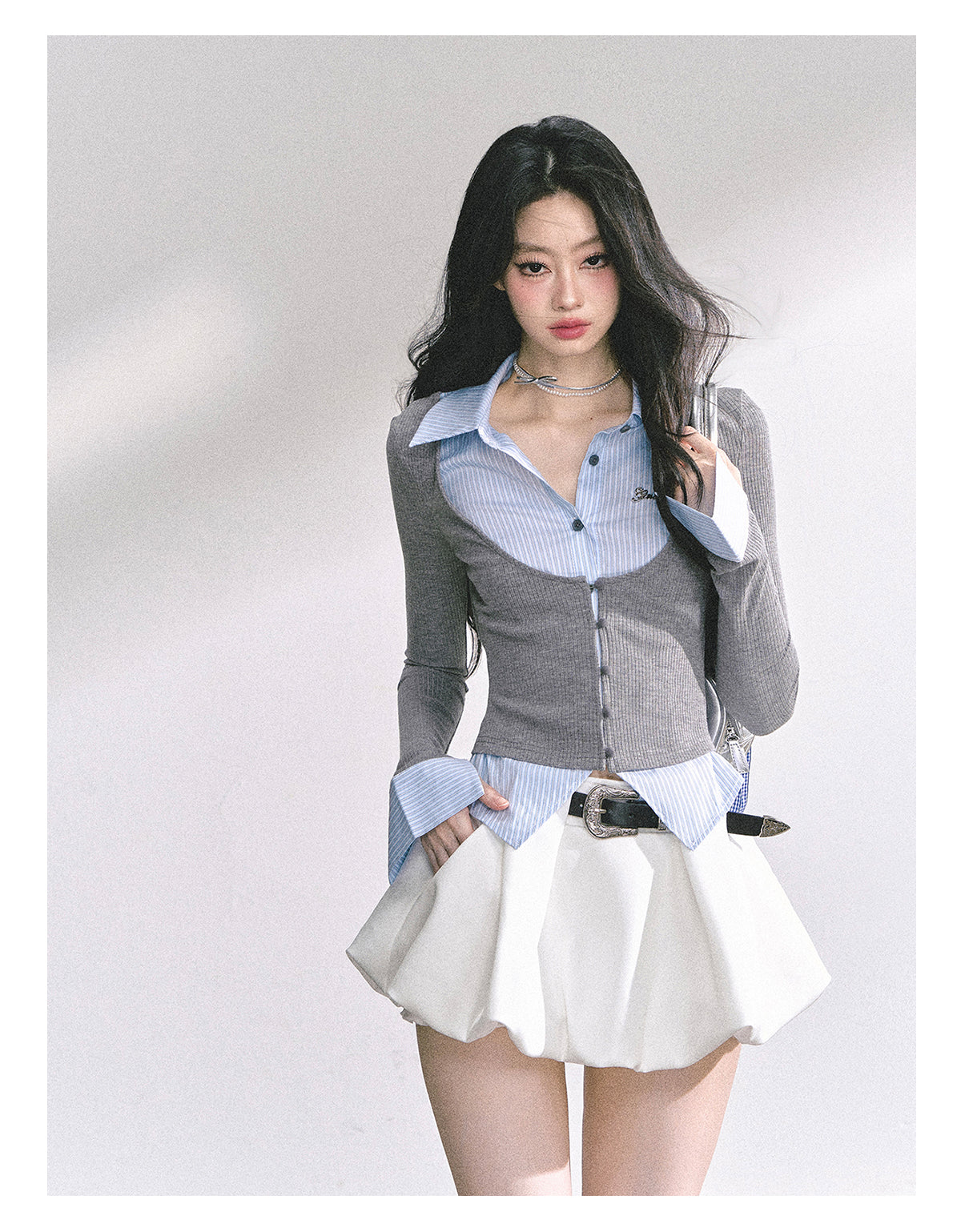 SHAOYEYAN American Style Mock Layered Knit Tee