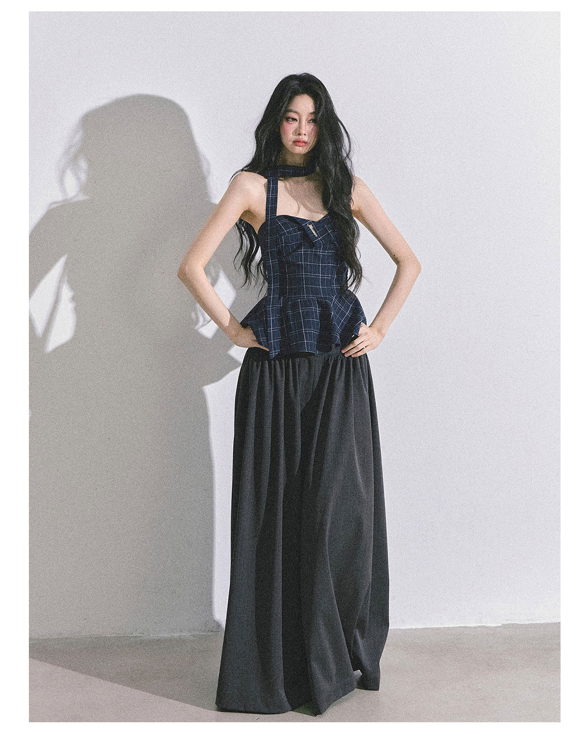 ShaoYeYan Blue Rhythm American Style Plaid Crop Top