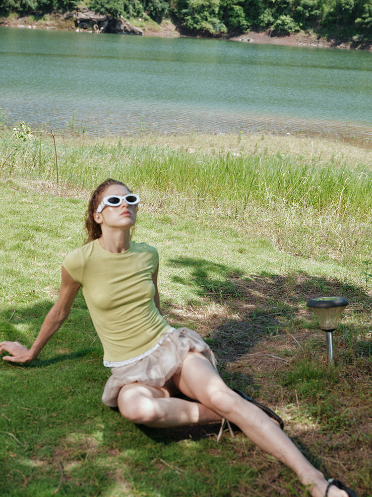OAKMOO 'Sunlit Serenity' Lace Trim Tee