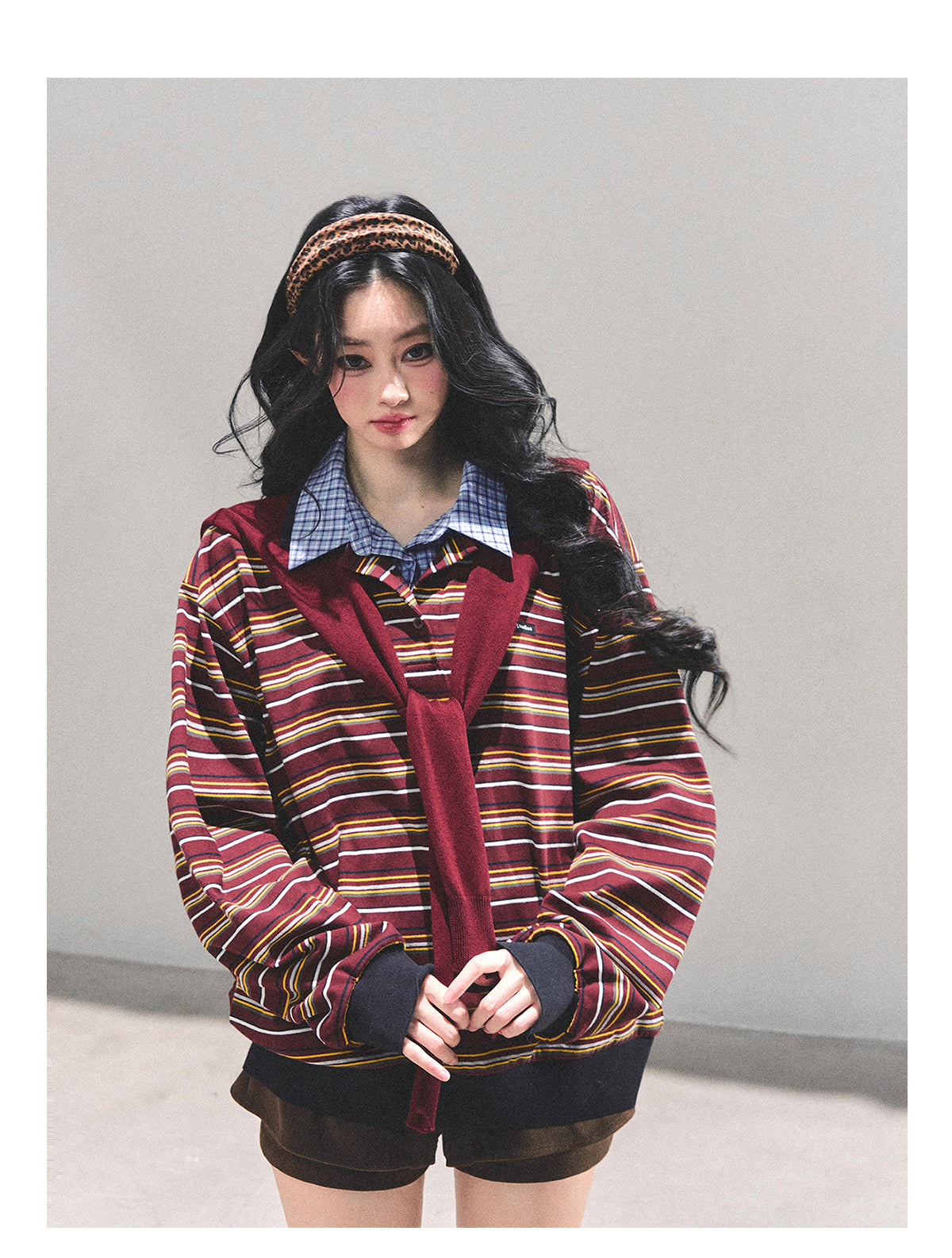 ShaoYeYan Fake Two-Layer Striped Polo Collar T-Shirt