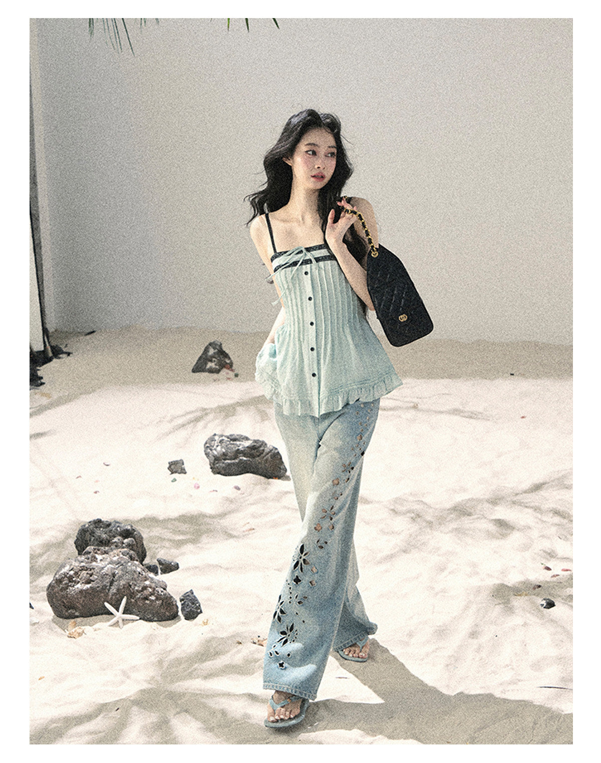ShaoYeYan Aomalm Cool Sea Breeze Off-Shoulder French Lace Cami
