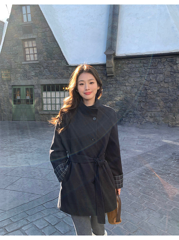 Pusumede Plaid Wool Blend Coat