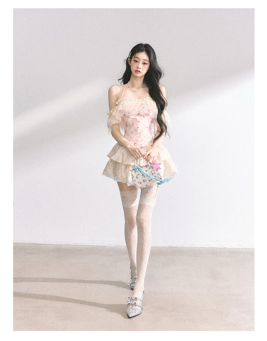 SHAOYEYAN French Lace Floral Halter Top