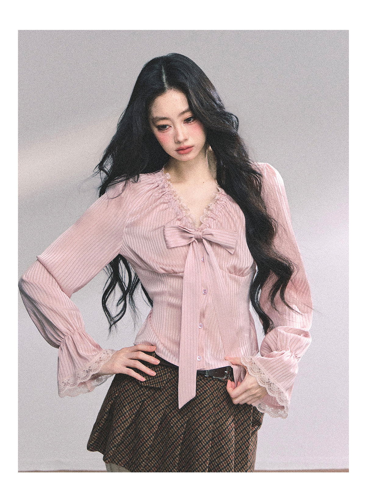 ShaoYeYan Lori Sweet Charm Slim Pink Lace Blouse