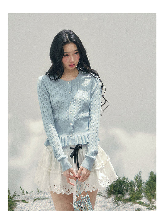 ShaoYeYan Aomalm Pearl's Gentle Ode Waist-Defining Ruffle Sweater