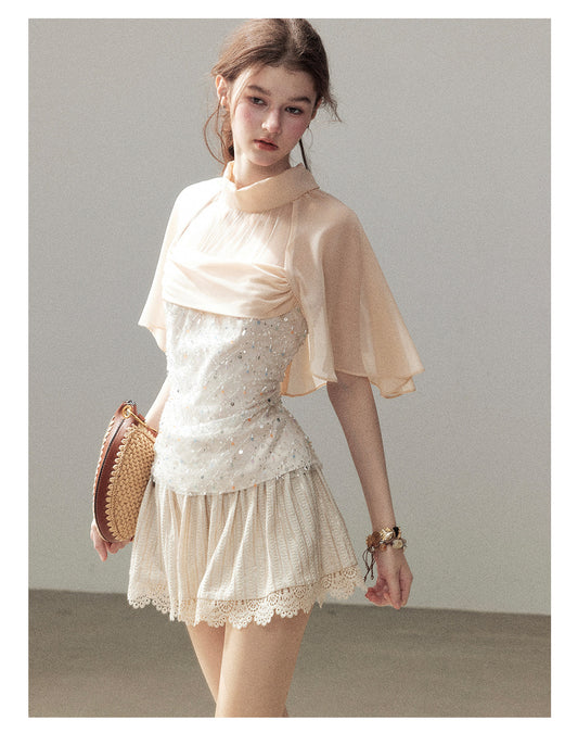 ShaoYeYan Aomalm Diffuse Nebula French Sheer Mesh Wrap Top