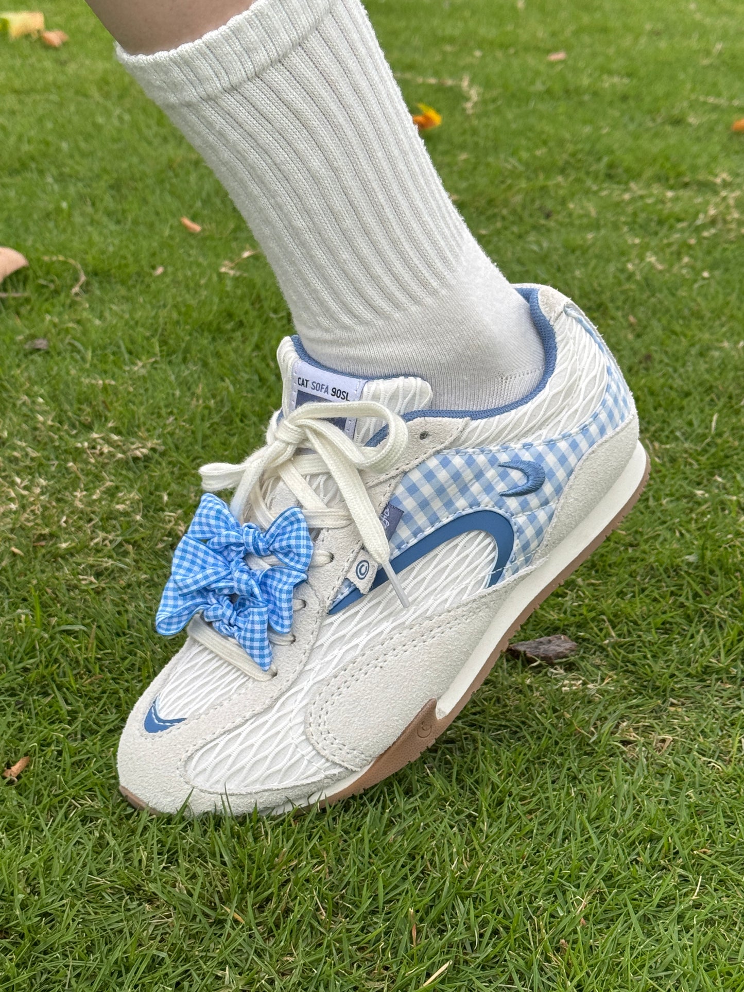 Cat&Sofa Plaid Mesh Height-Boost Sneakers