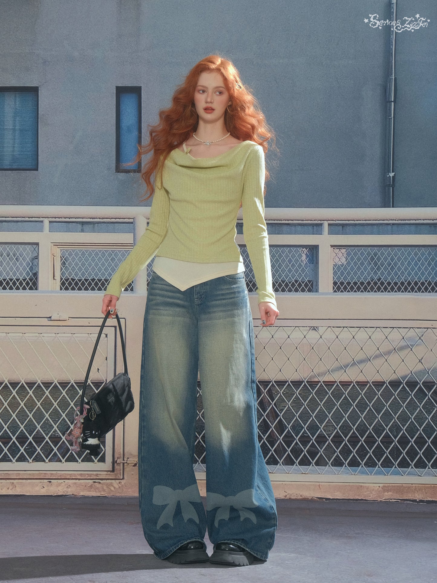 ZiziFei Bow-Print Denim Pants