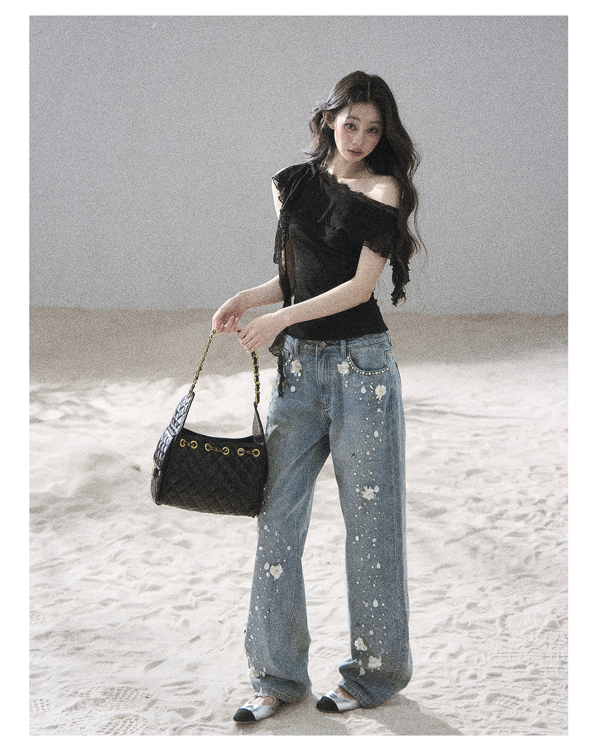 ShaoYeYan Aomalm Before Sunset Falls Korean Off-Shoulder Lace Top