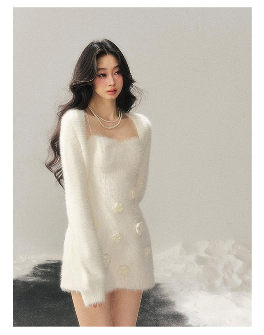 ShaoYeYan Aomalm She Shatters the Frost French 3D Flower Dress