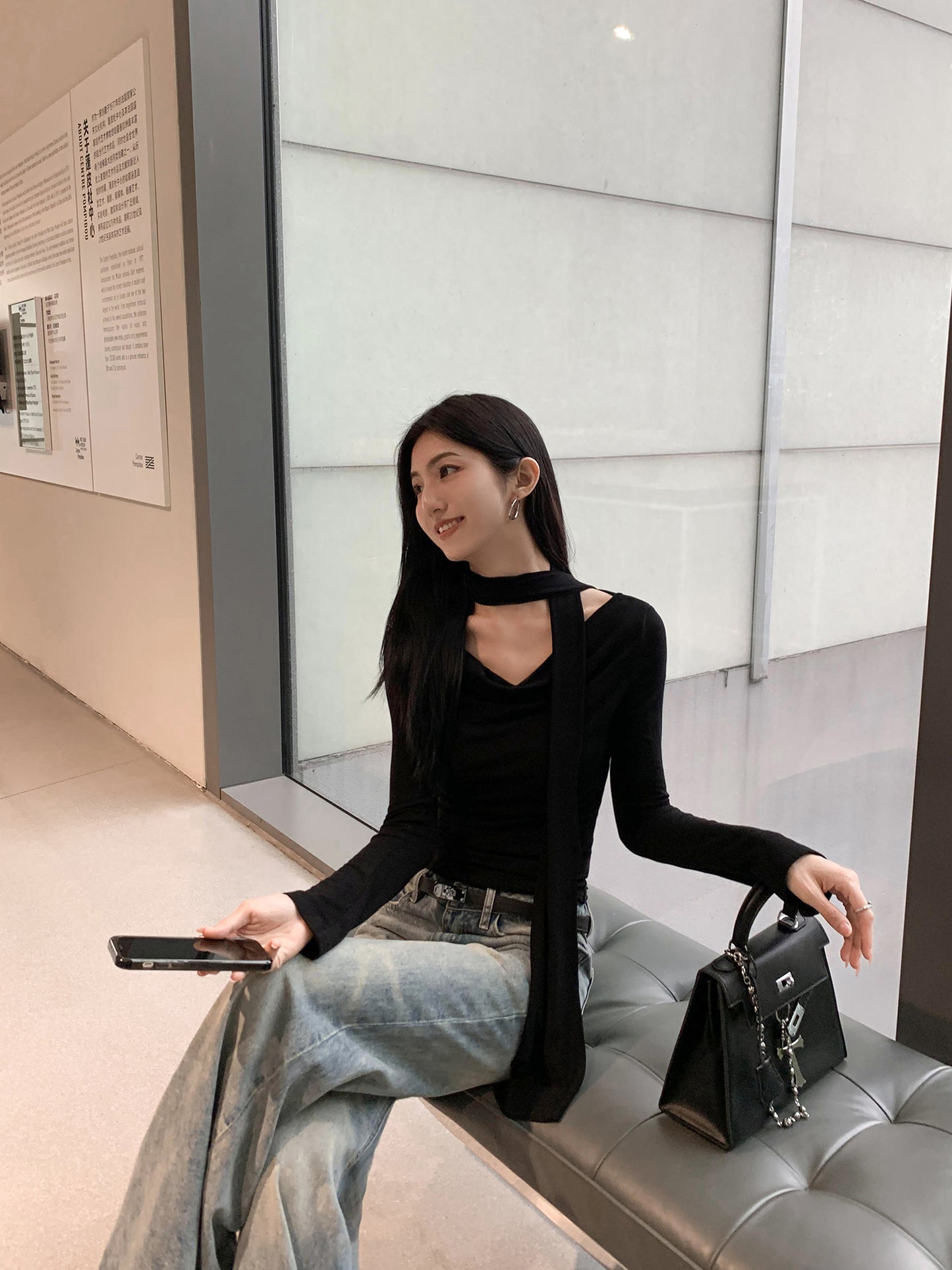 MULVAN "Effortless Chic" Slit-Neck Top