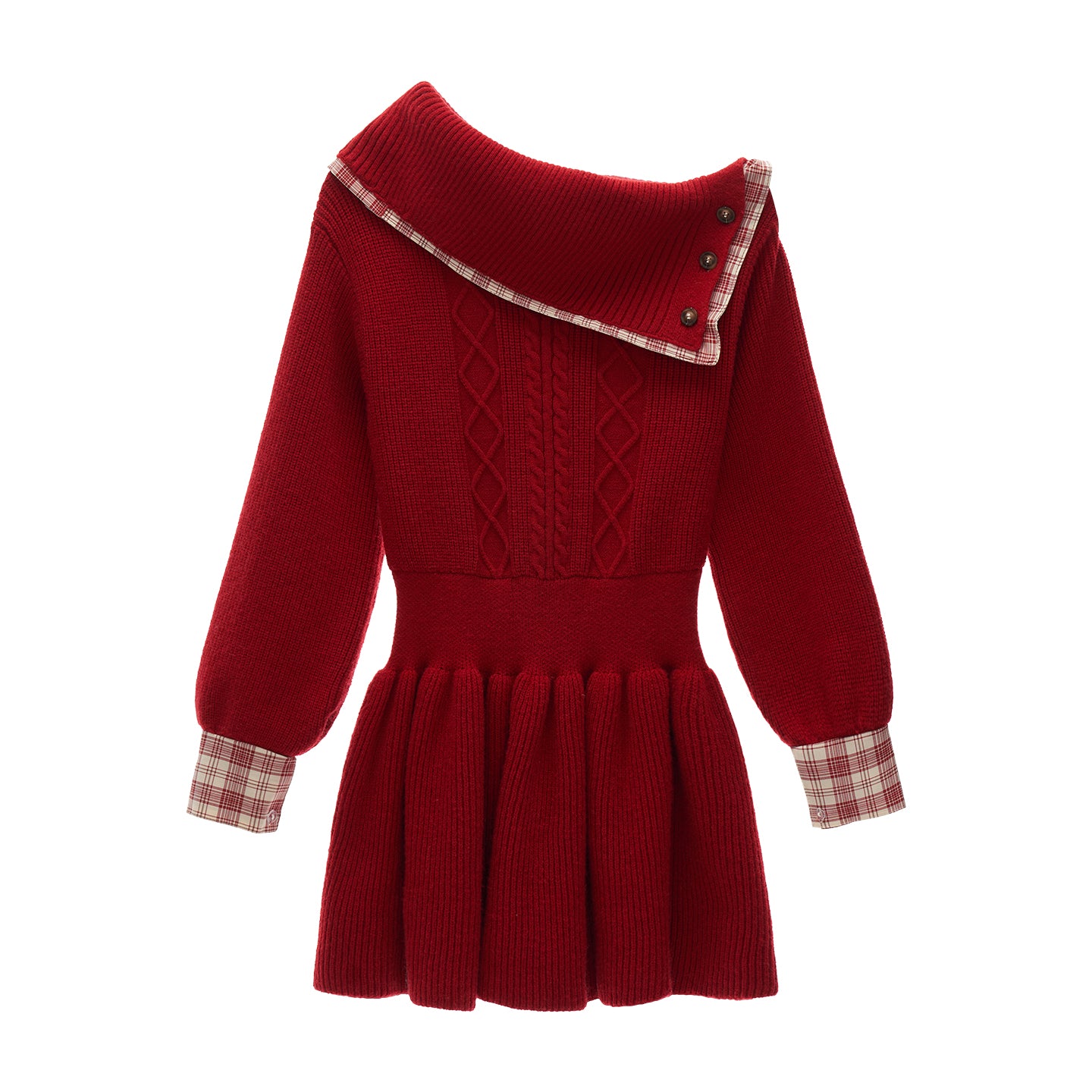 MAMC Plaid Panel Off-Shoulder Dress Sweater