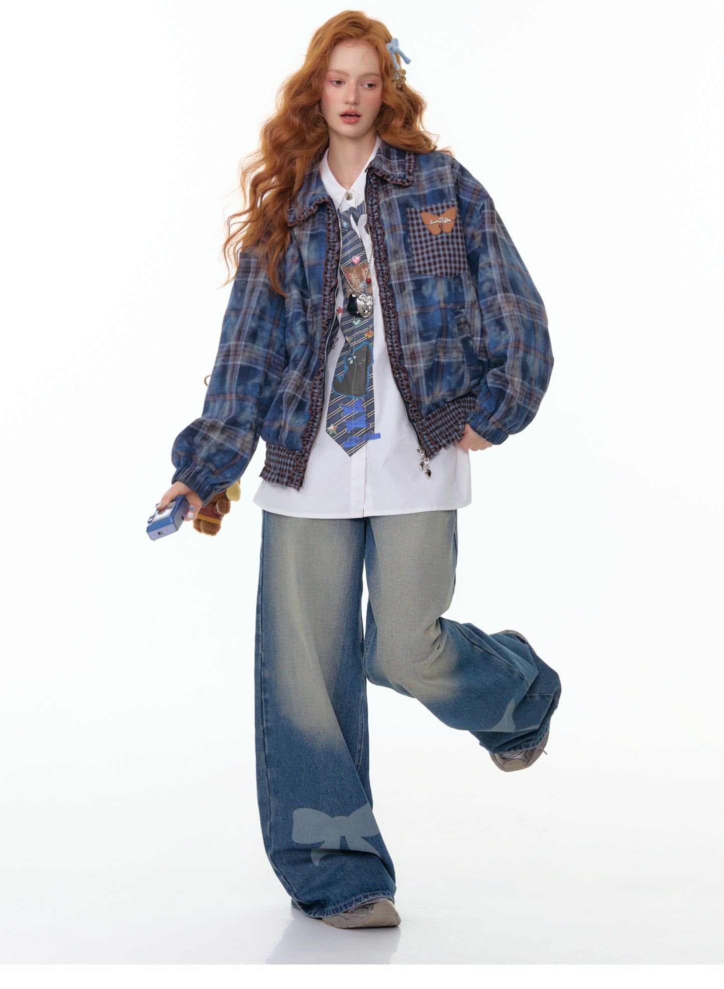 ZiziFei "Navy Secret" Plaid Jacket