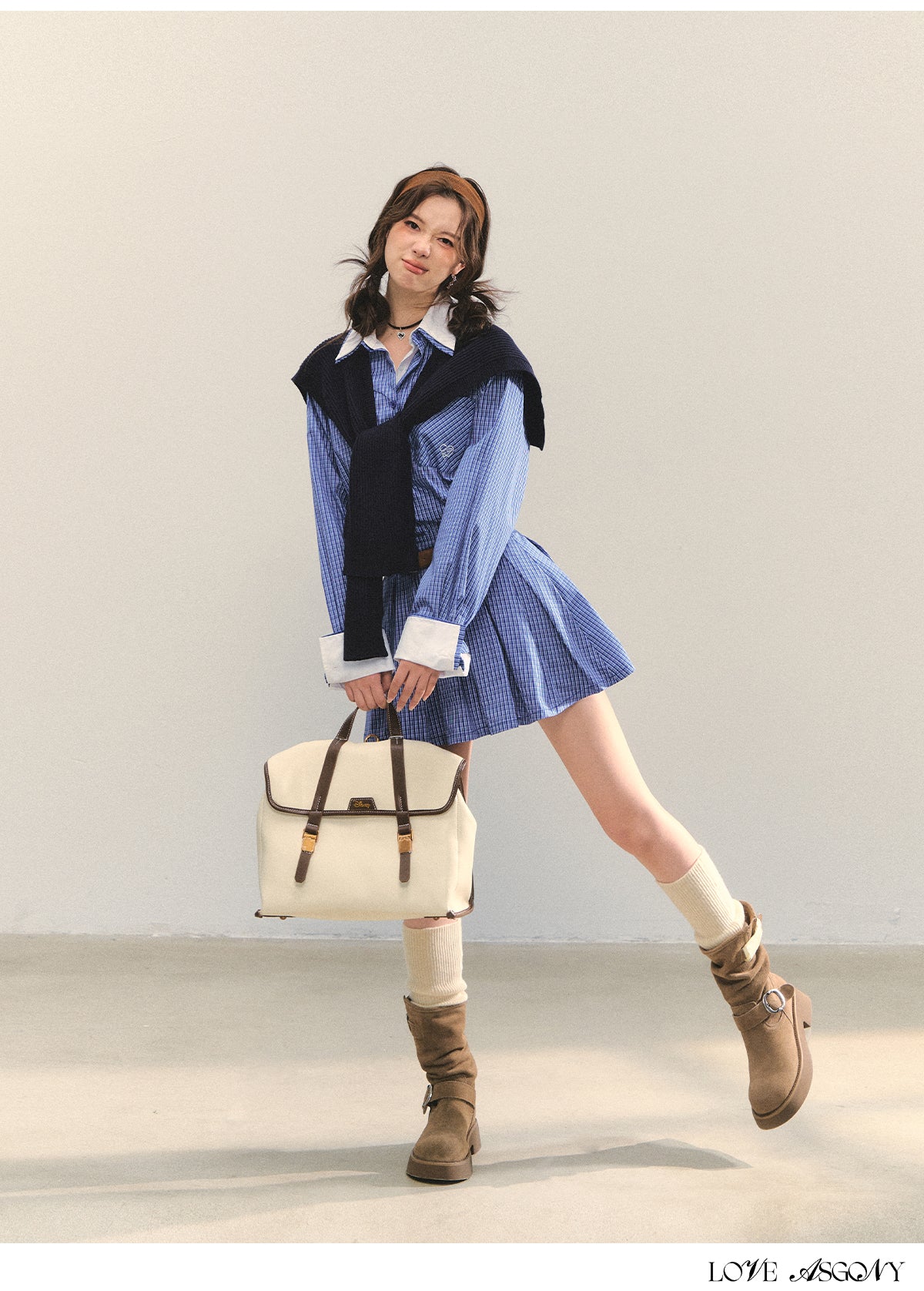 AsGony MIU Style Cape Fake Two-Piece Dress