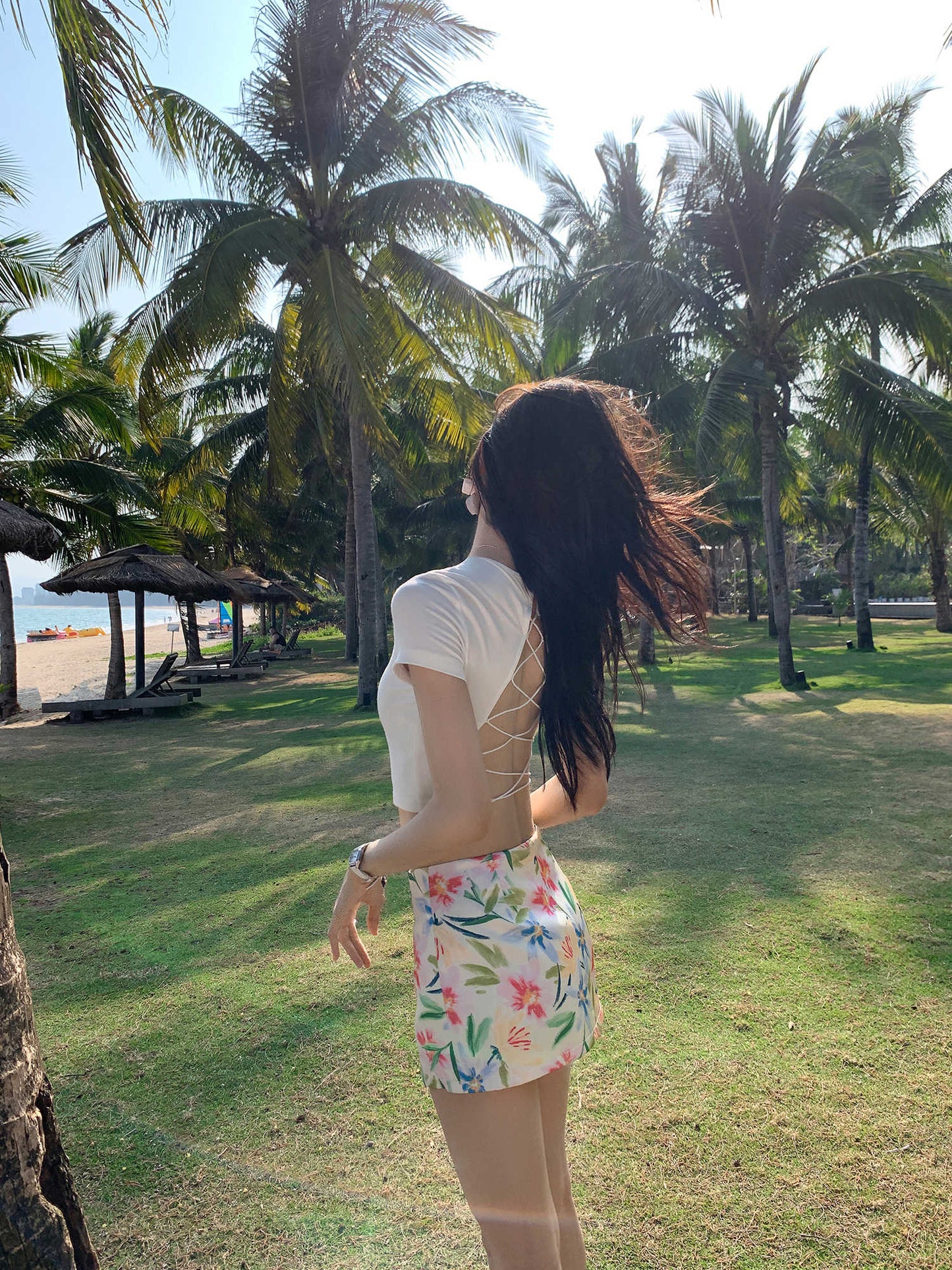 MULVAN Floral Print A-Line Mini Skirt