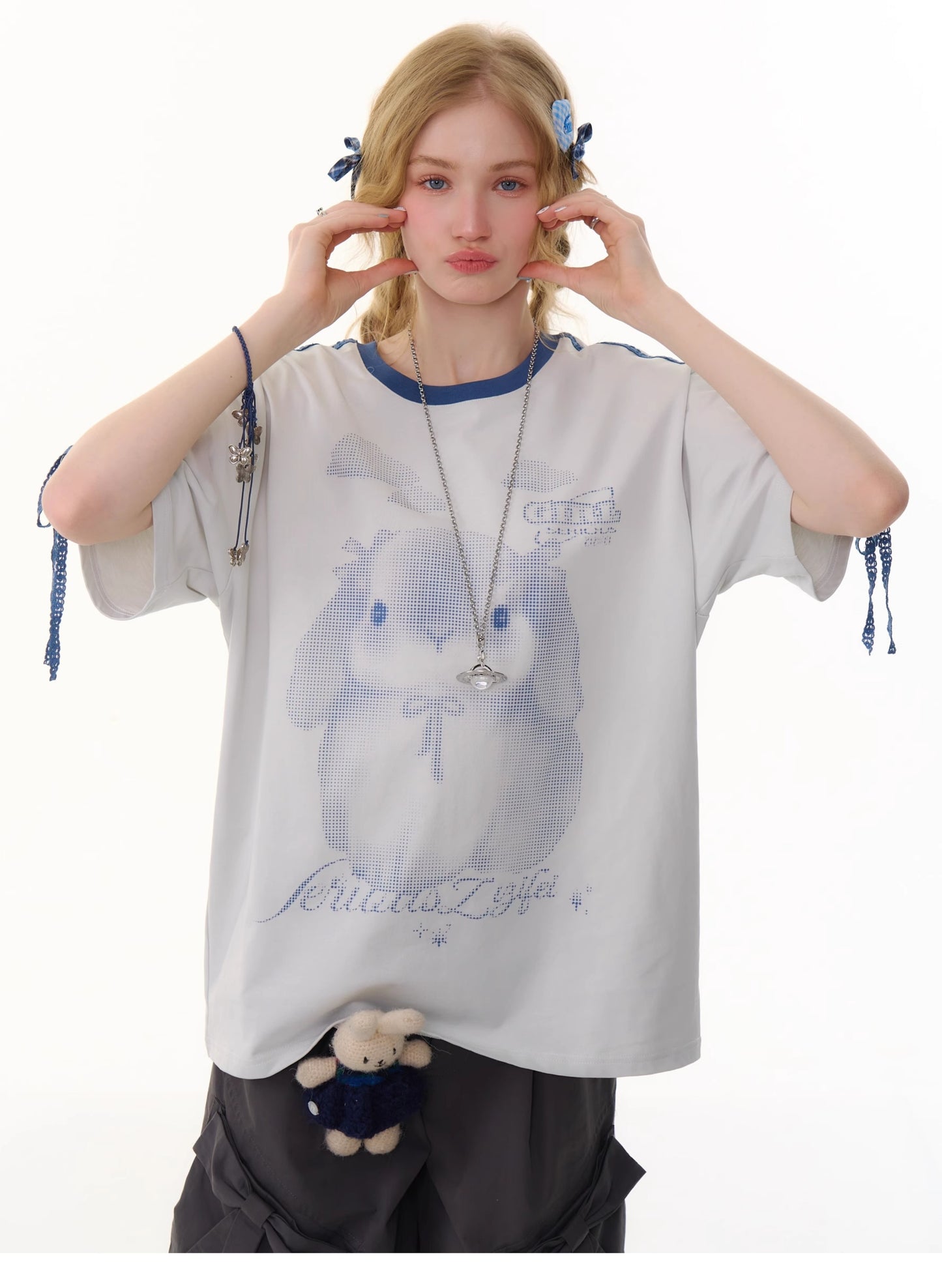 ziziFei Retro Bunny Tie-Front Tee