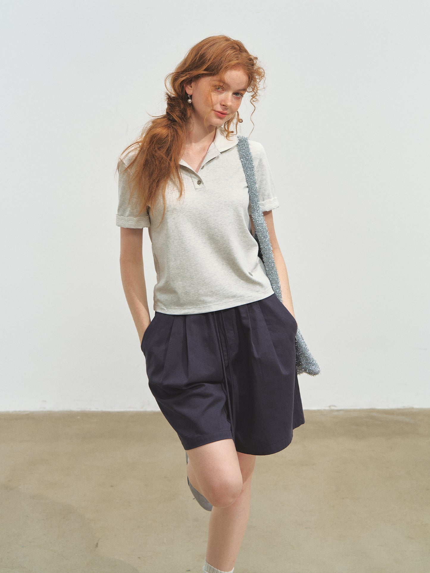 SOMESOWE Striped Lace Polo Tee