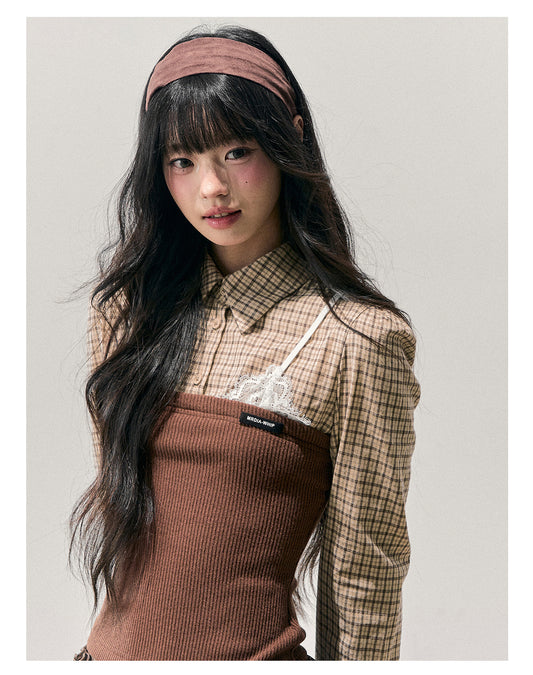 ShaoYeYan Aomalm Trajectory of Fallen Leaves Fake Three-Layer Knit Top