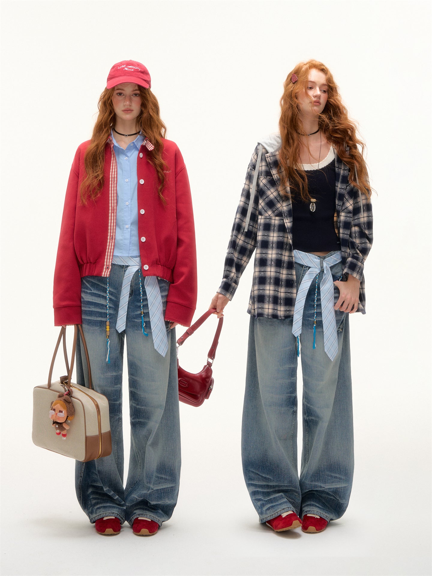 AsGony Tie-Dye Beaded Embellished Washed Jeans