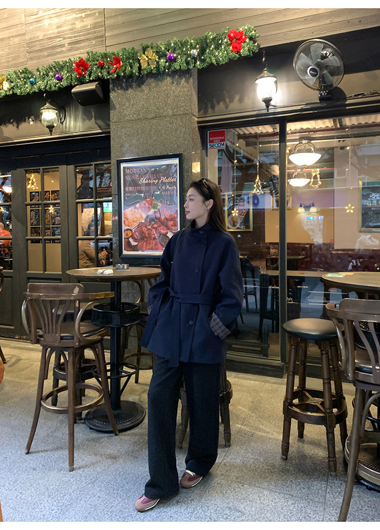 Pusumede Plaid Wool Blend Coat