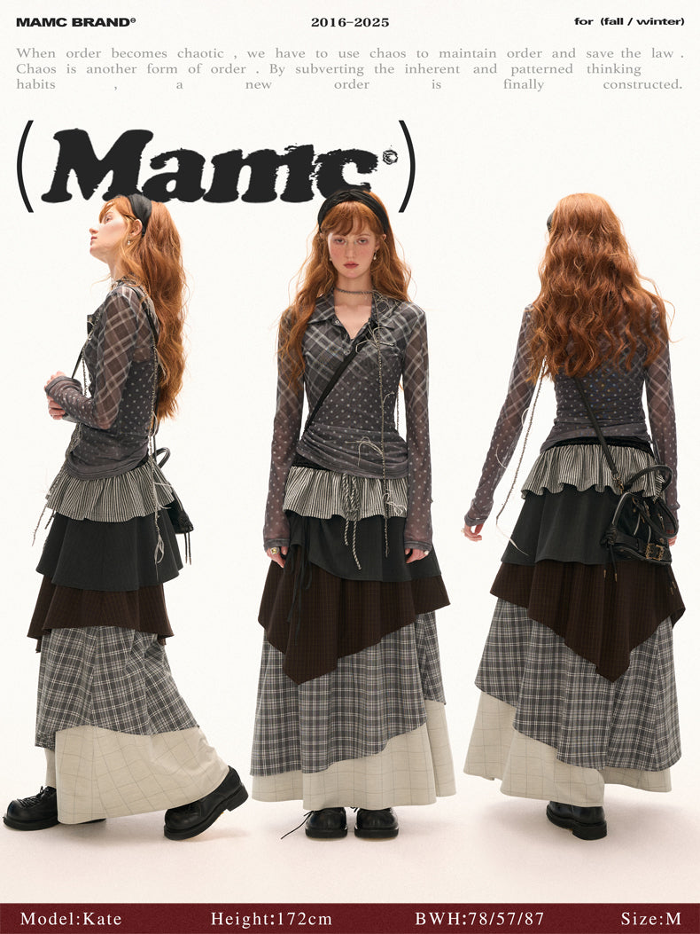 MAMC Sheer Gradient Plaid Top