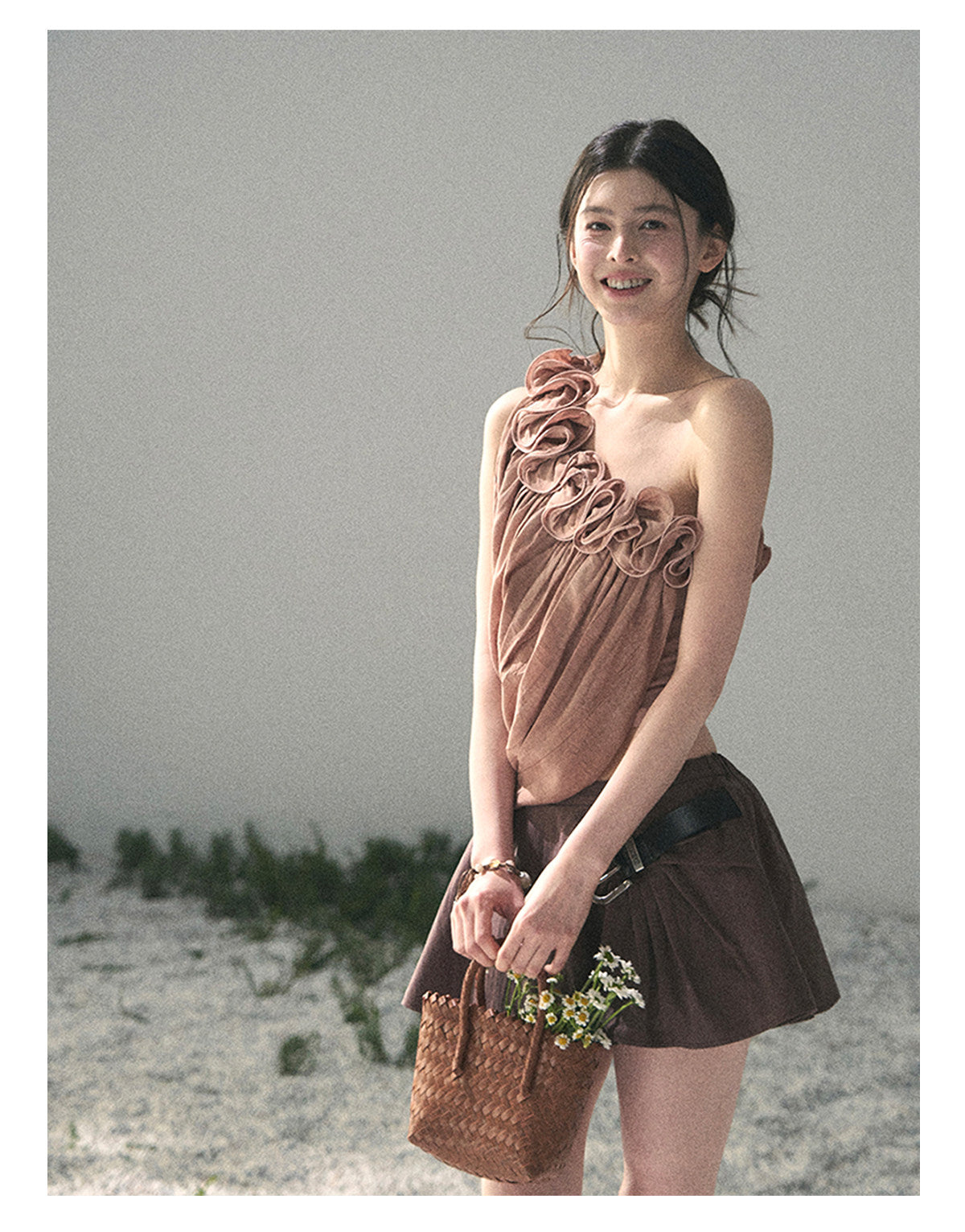 ShaoYeYan Aomalm Late Spring Where Flowers Fall French Off-Shoulder Ruffle Top