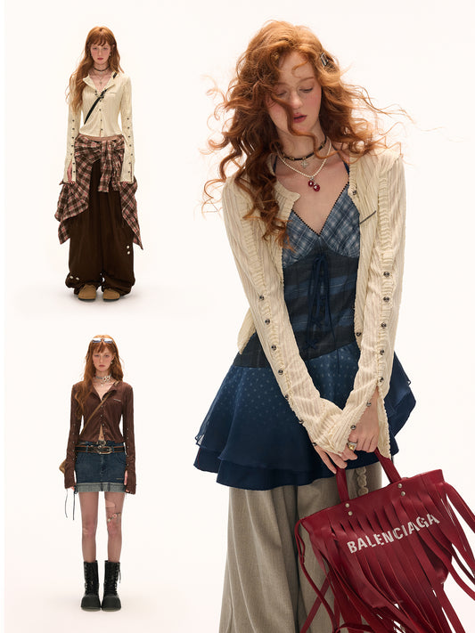 MAMC Striped Multi-Button Cardigan