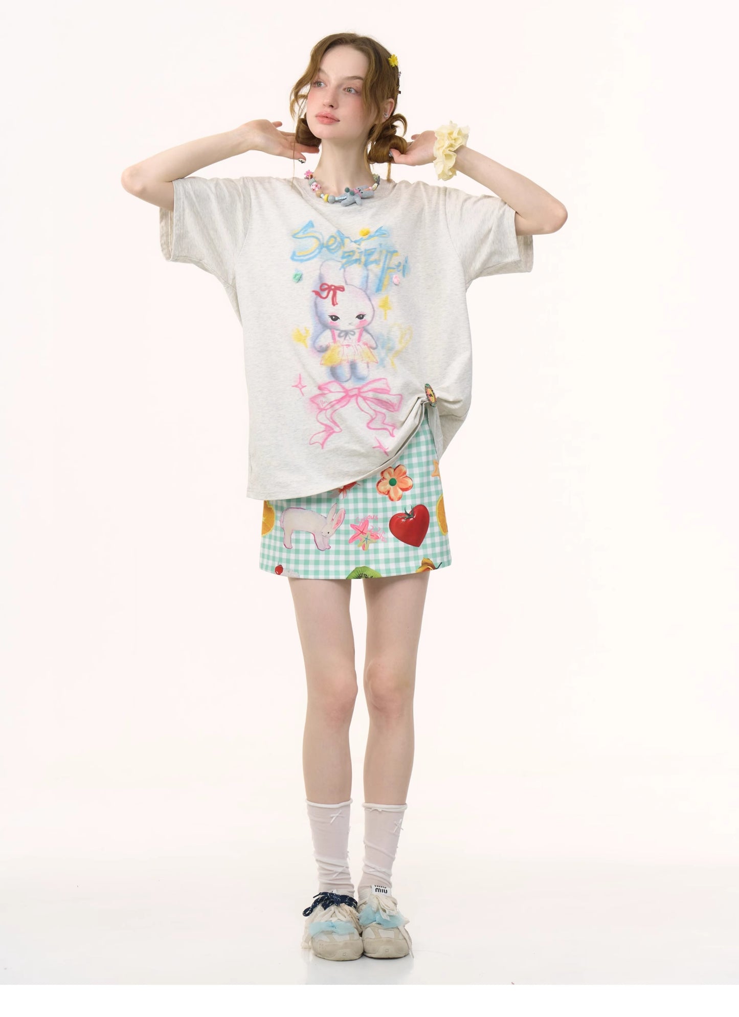 ziziFei Playful Fruit Print High-Waist Mini Skirt