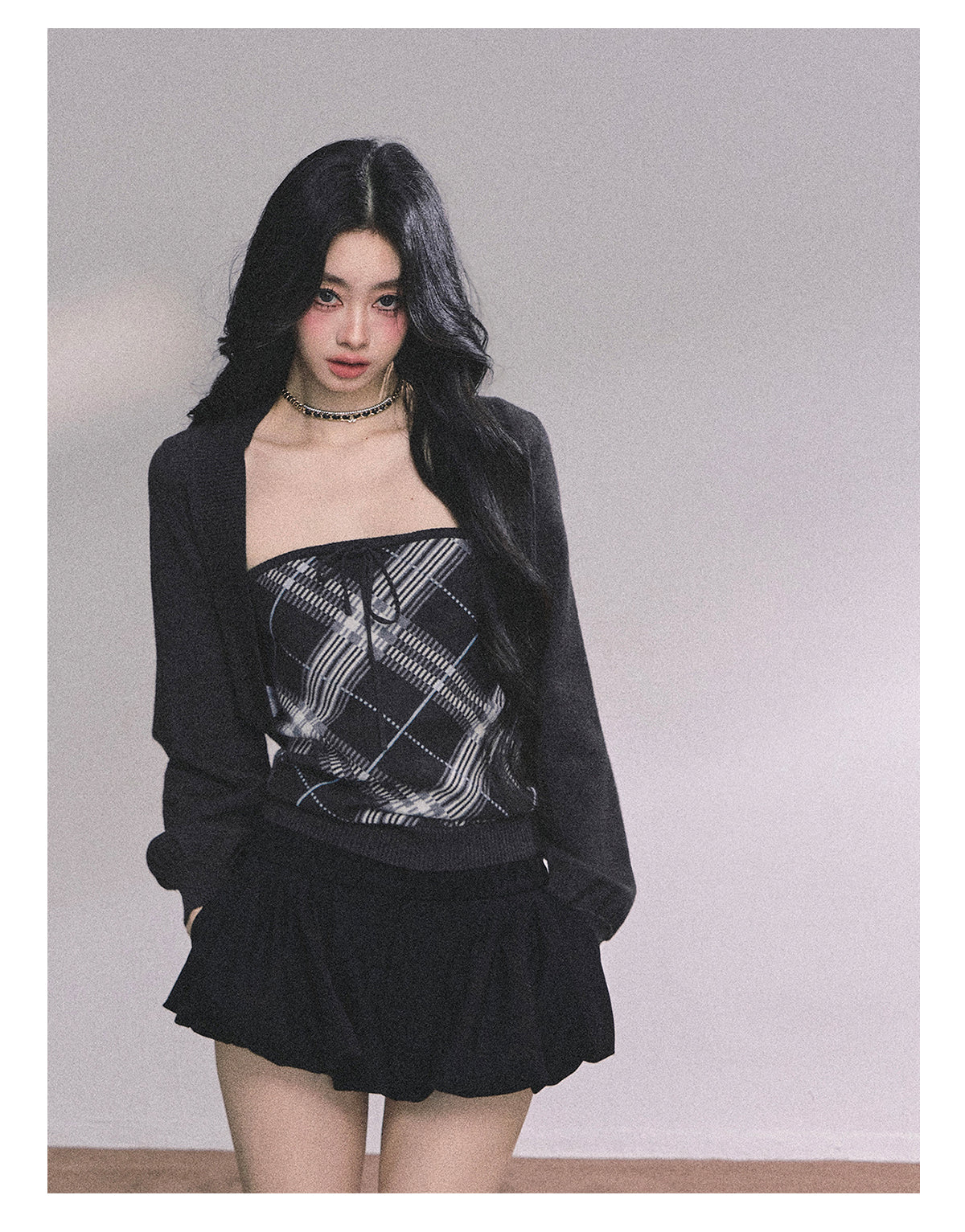 ShaoYeYan Eton Girls High American Plaid Knit Sweater Set