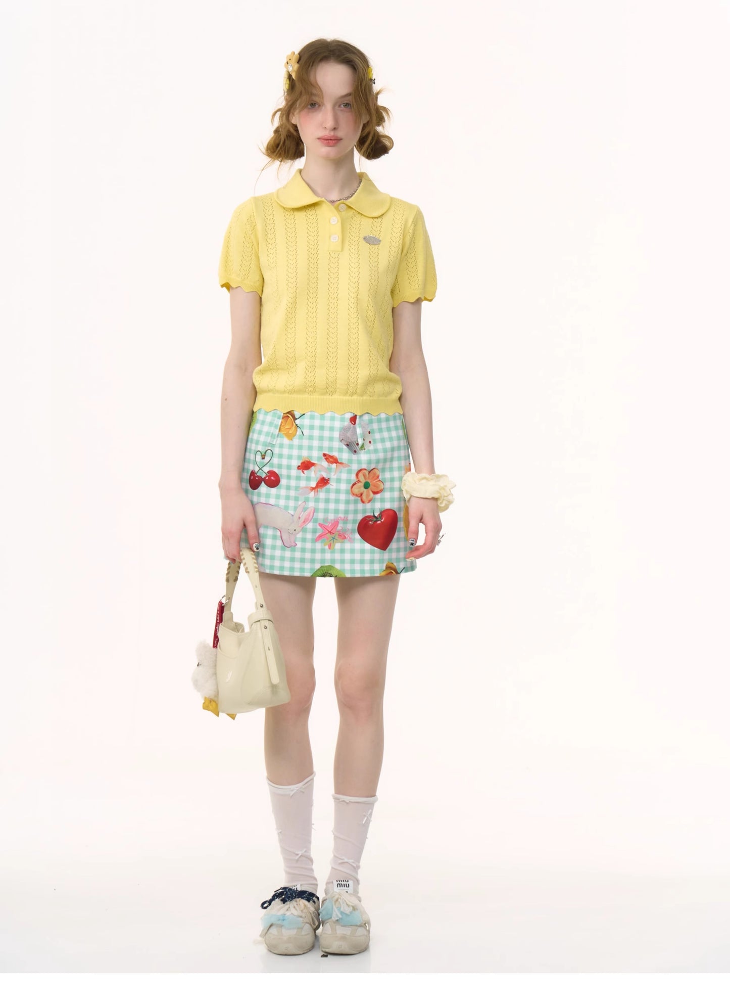 ziziFei Playful Fruit Print High-Waist Mini Skirt