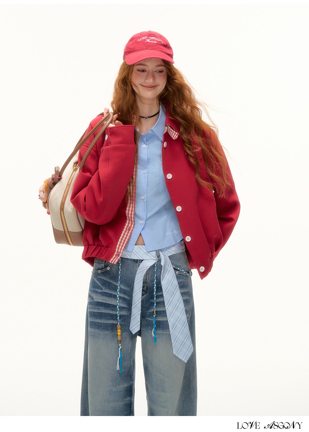 AsGony MIU Style Plaid Collar Sweatshirt Jacket