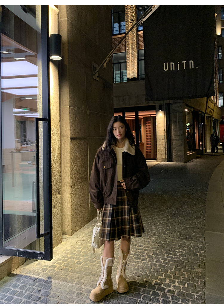 Pusumede Plaid Pleated Midi Skirt