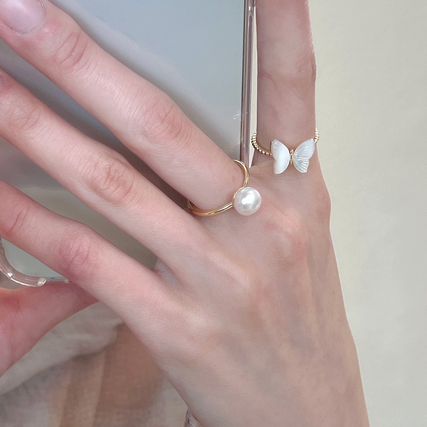 VIGVOG Pearl Butterfly Vintage Ring