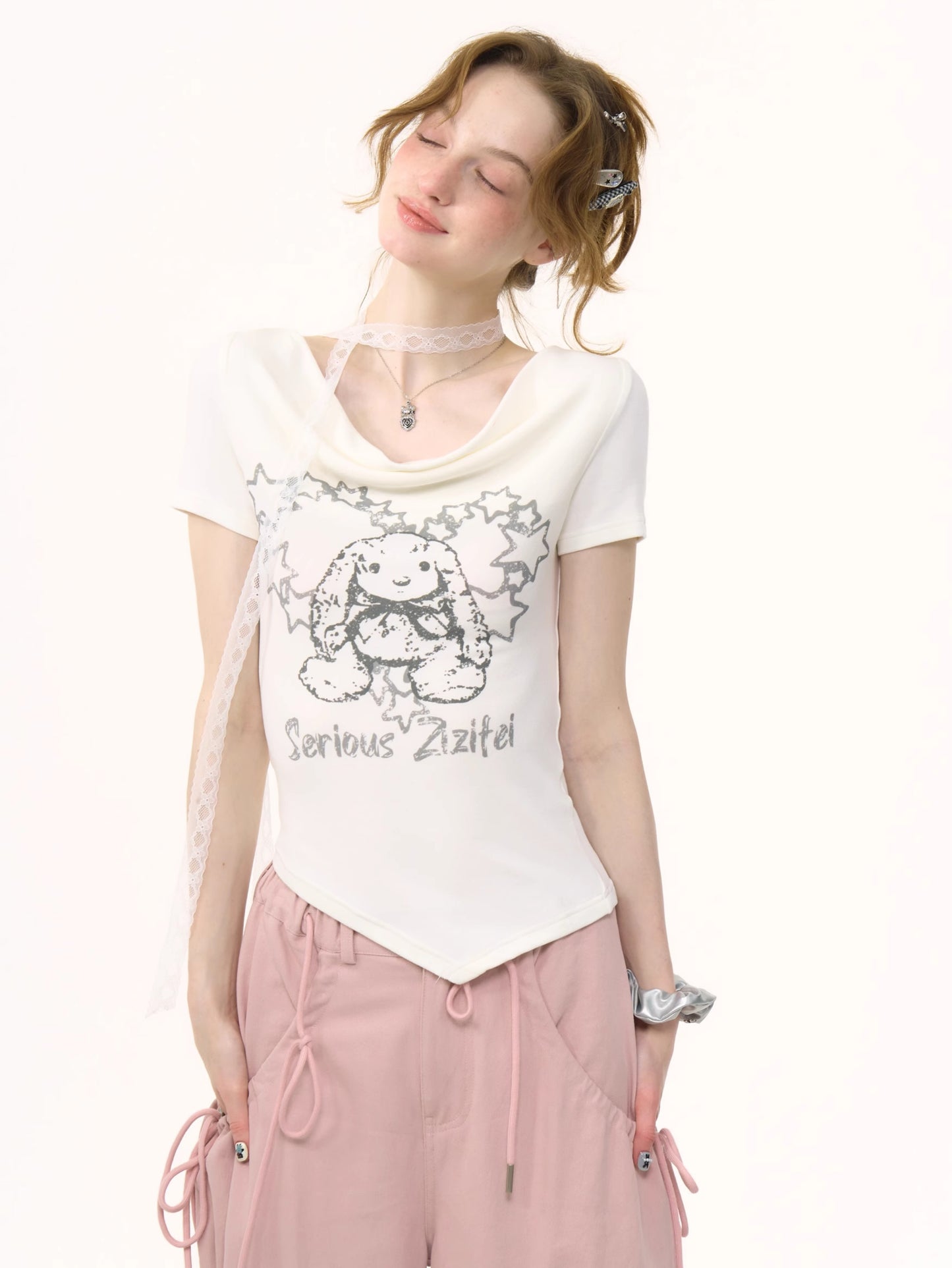 ziziFei Retro Print Draped Tee