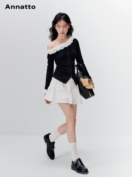 ANNATTO 'Noir Polka' Off-Shoulder Top & Mini Skirt