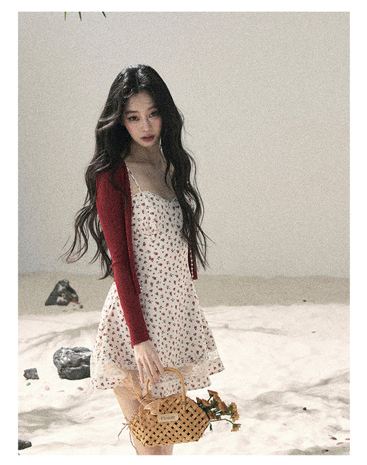 ShaoYeYan Aomalm Blooming Rose Off-Shoulder French Lace Floral Dress